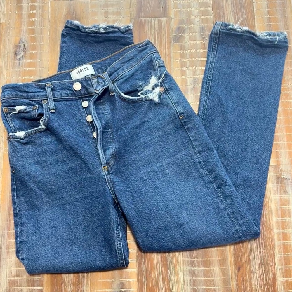 Agolde Riley High Rise Jeans denim Size 26 Button Fly - Picture 1 of 6